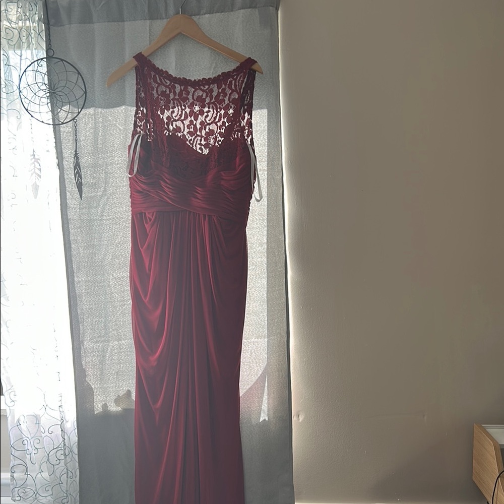 David's Bridal Burgundy Lace Prom Dress